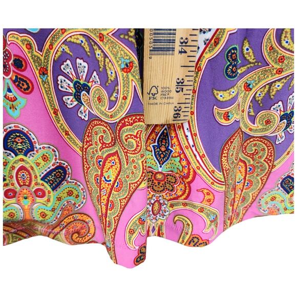 Lauren Ralph Lauren Dress Women’s Large Pink Purple Paisley Faux Wrap Stretch - Picture 14 of 16